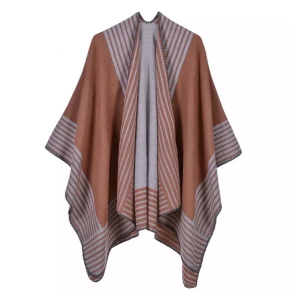 Ginger Striped Knit Poncho Cardigan Sweater - Picture 7 of 7